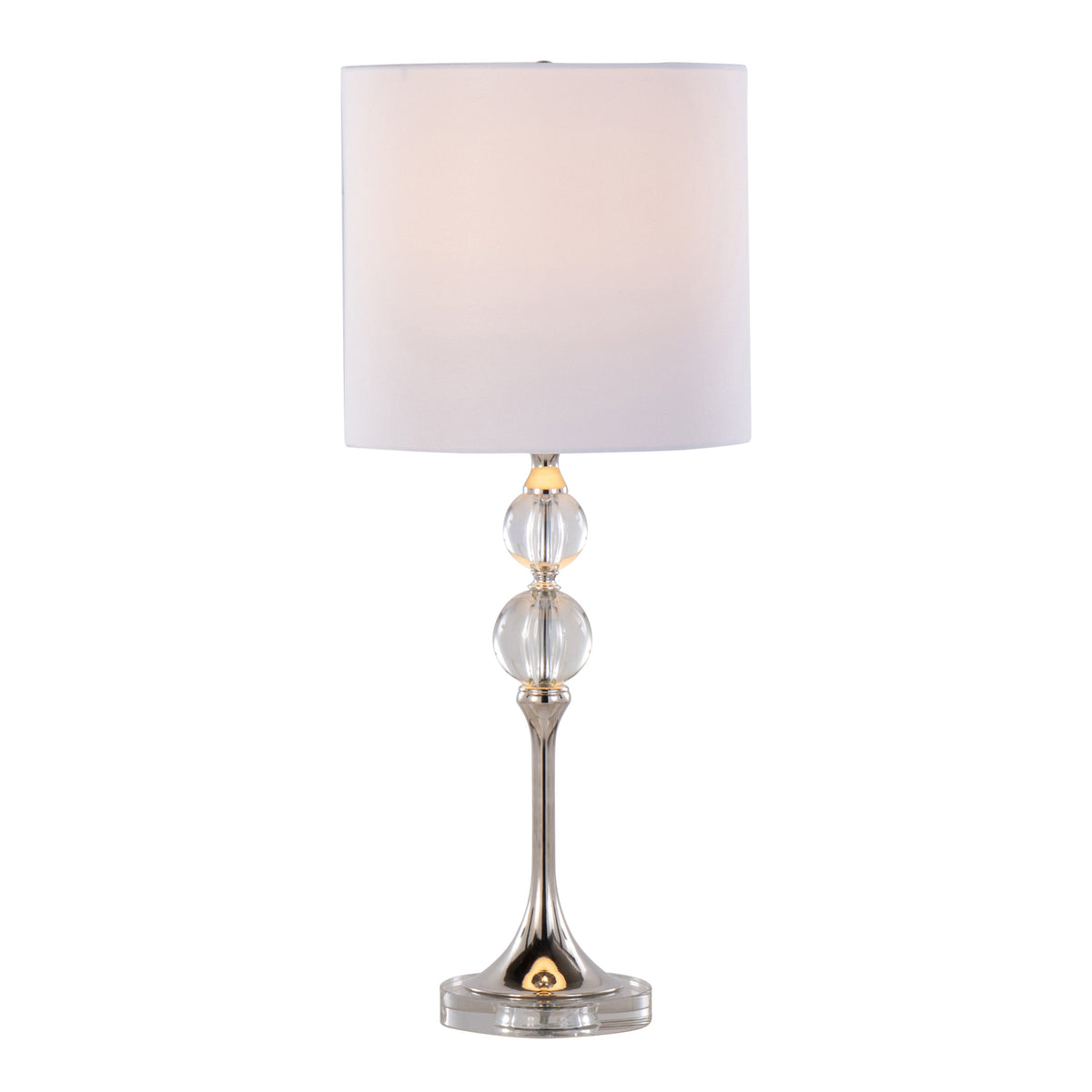 Clara 26" Contemporary Crystal Table Lamp in Clear Crystal and Polished Nickel with White Linen Shade from Grandview Gallery by LumiSource - Set of 2 - Sonkuki