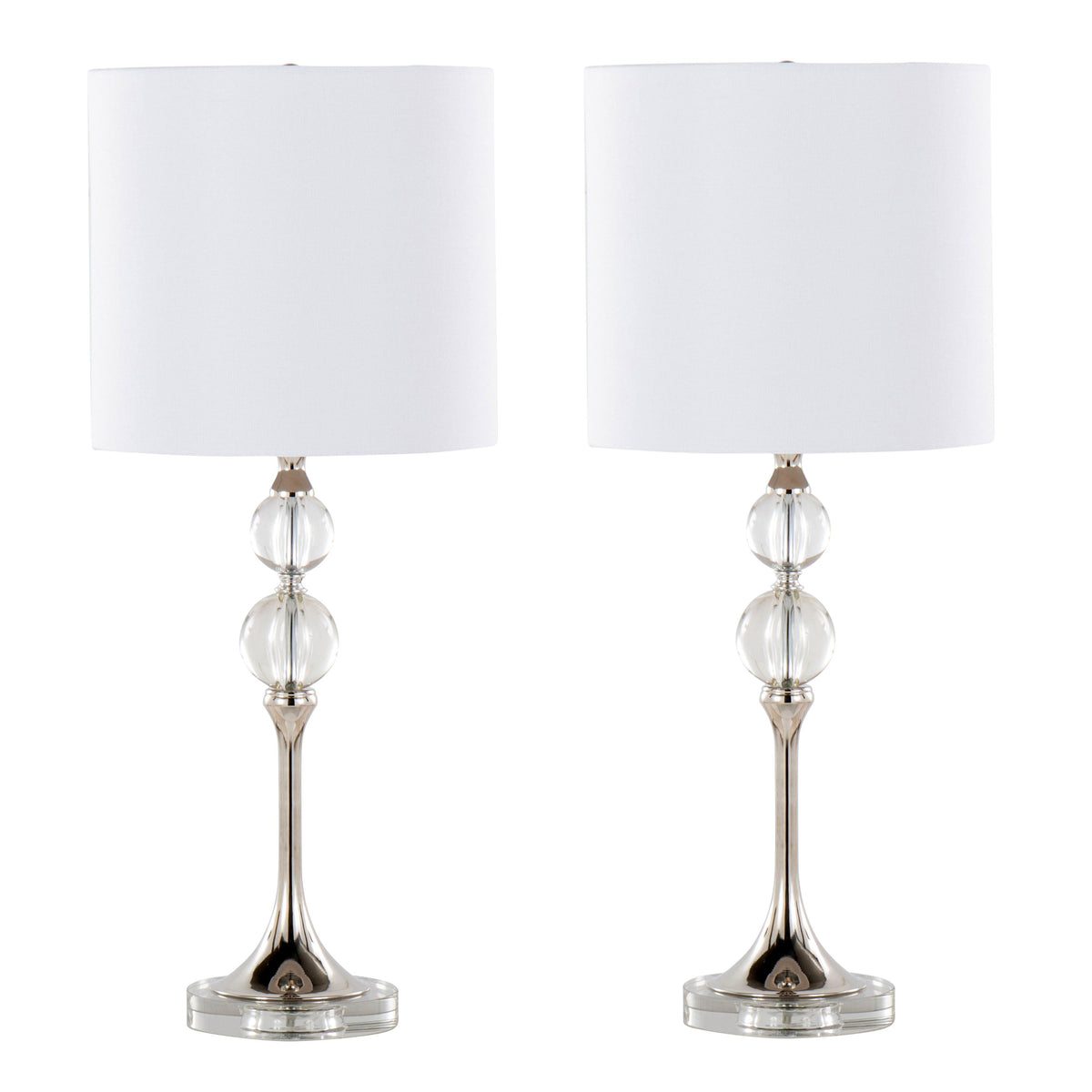 Clara 26" Contemporary Crystal Table Lamp in Clear Crystal and Polished Nickel with White Linen Shade from Grandview Gallery by LumiSource - Set of 2 - Sonkuki