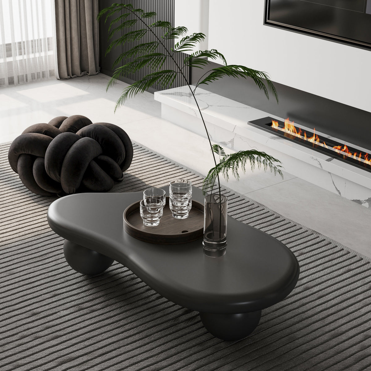 Cloud Shaped Coffee Table with 3 Ball Legs for Living Room - Sonkuki