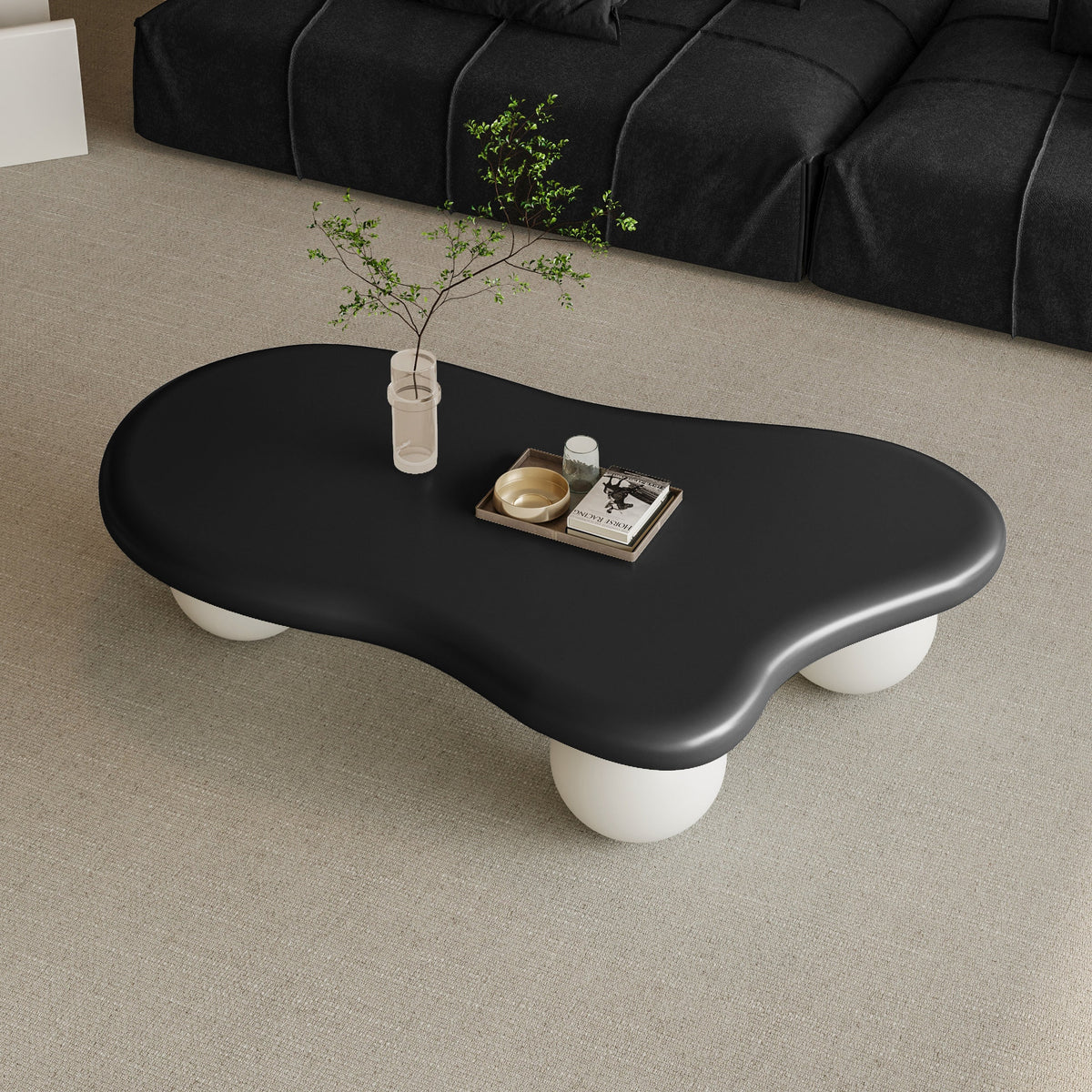 Cloud Shaped Coffee Table with 3 Ball Legs for Living Room - Sonkuki