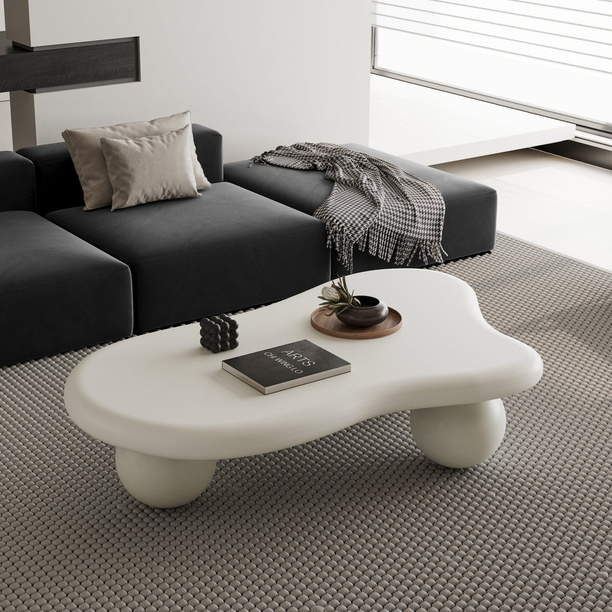 Cloud Shaped Coffee Table with 3 Ball Legs for Living Room - Sonkuki