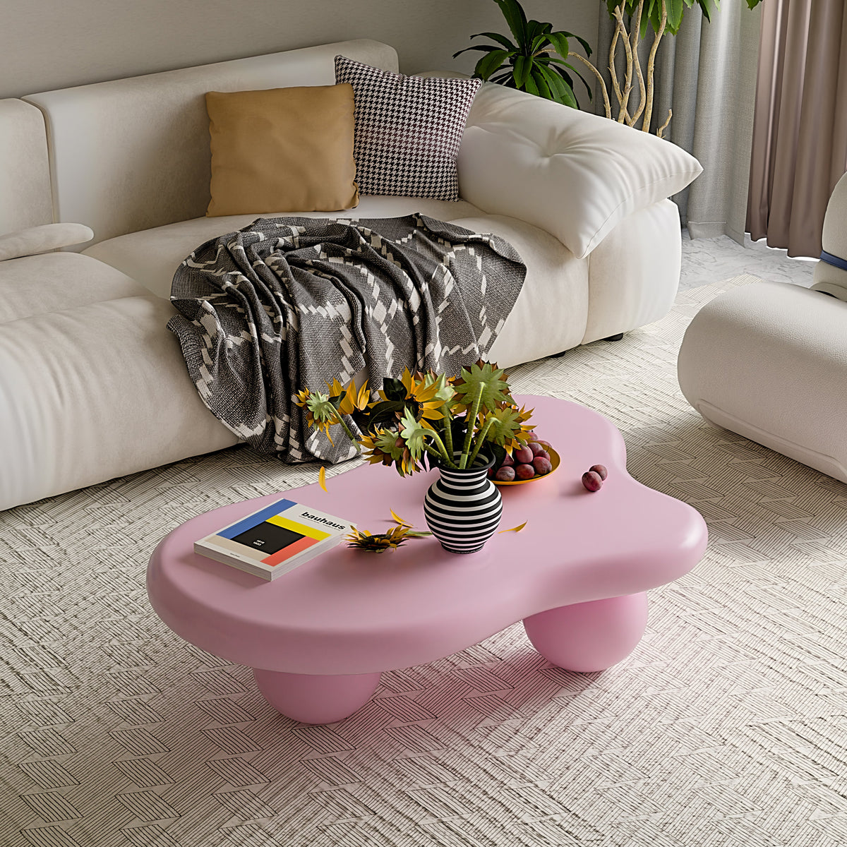 Cloud Shaped Coffee Table with 3 Ball Legs for Living Room - Sonkuki