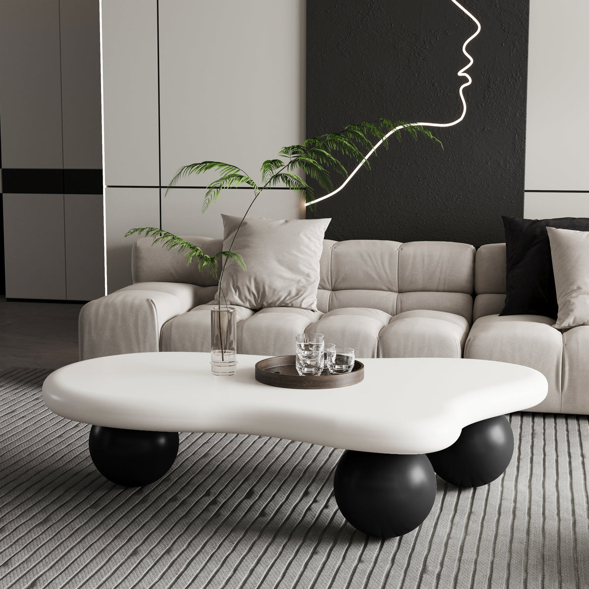 Cloud Shaped Coffee Table with 3 Ball Legs for Living Room - Sonkuki