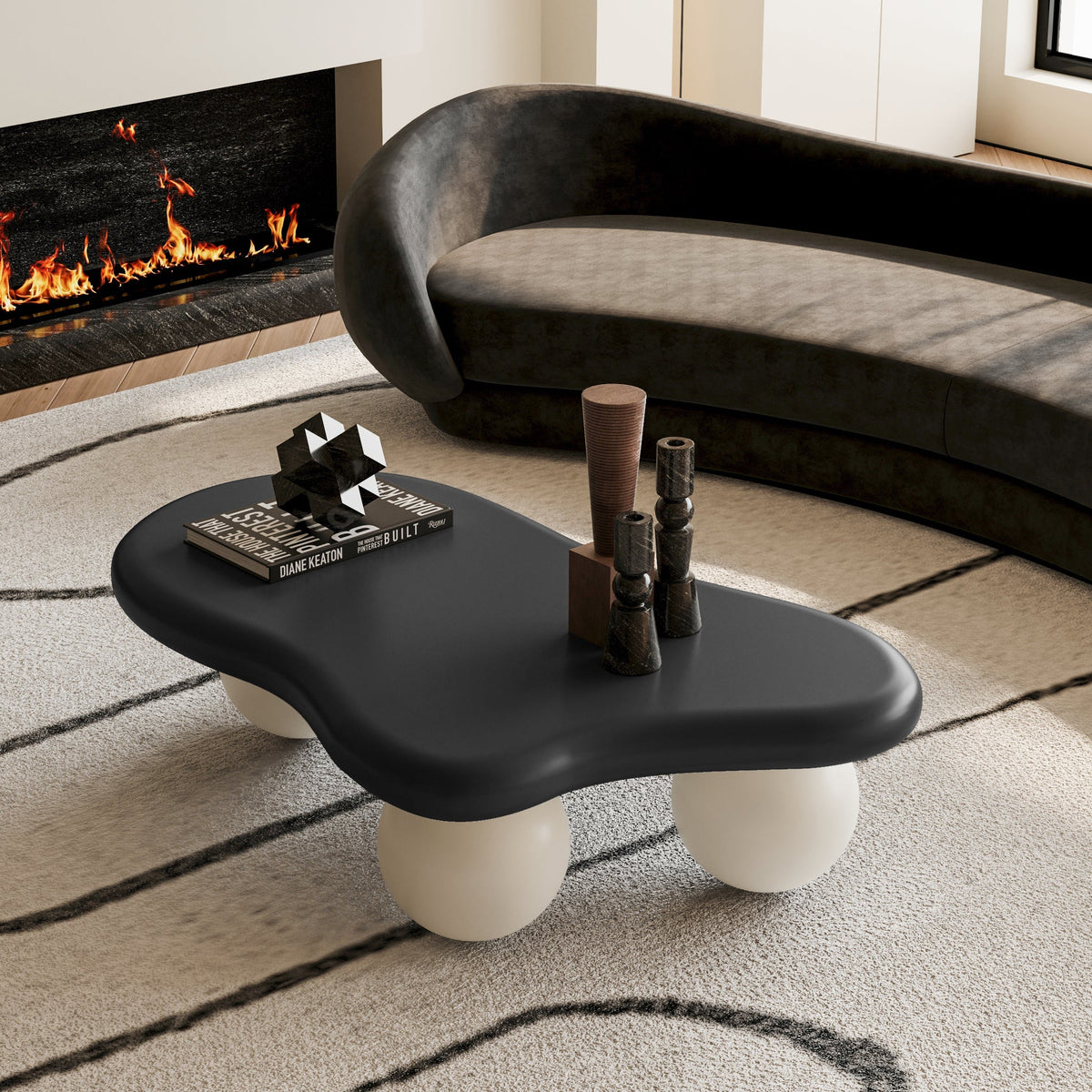 Cloud Shaped Coffee Table with 3 Ball Legs for Living Room - Sonkuki