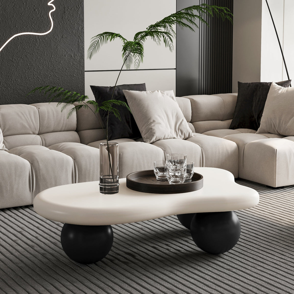 Cloud Shaped Coffee Table with 3 Ball Legs for Living Room - Sonkuki