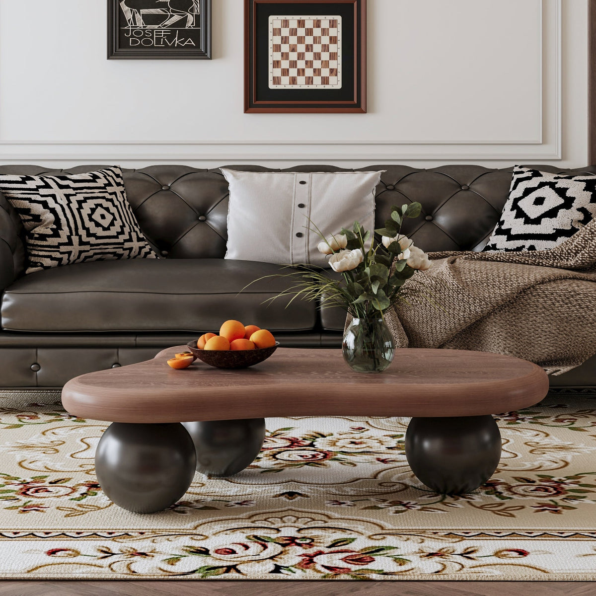 Cloud Shaped Coffee Table with 3 Ball Legs for Living Room - Sonkuki