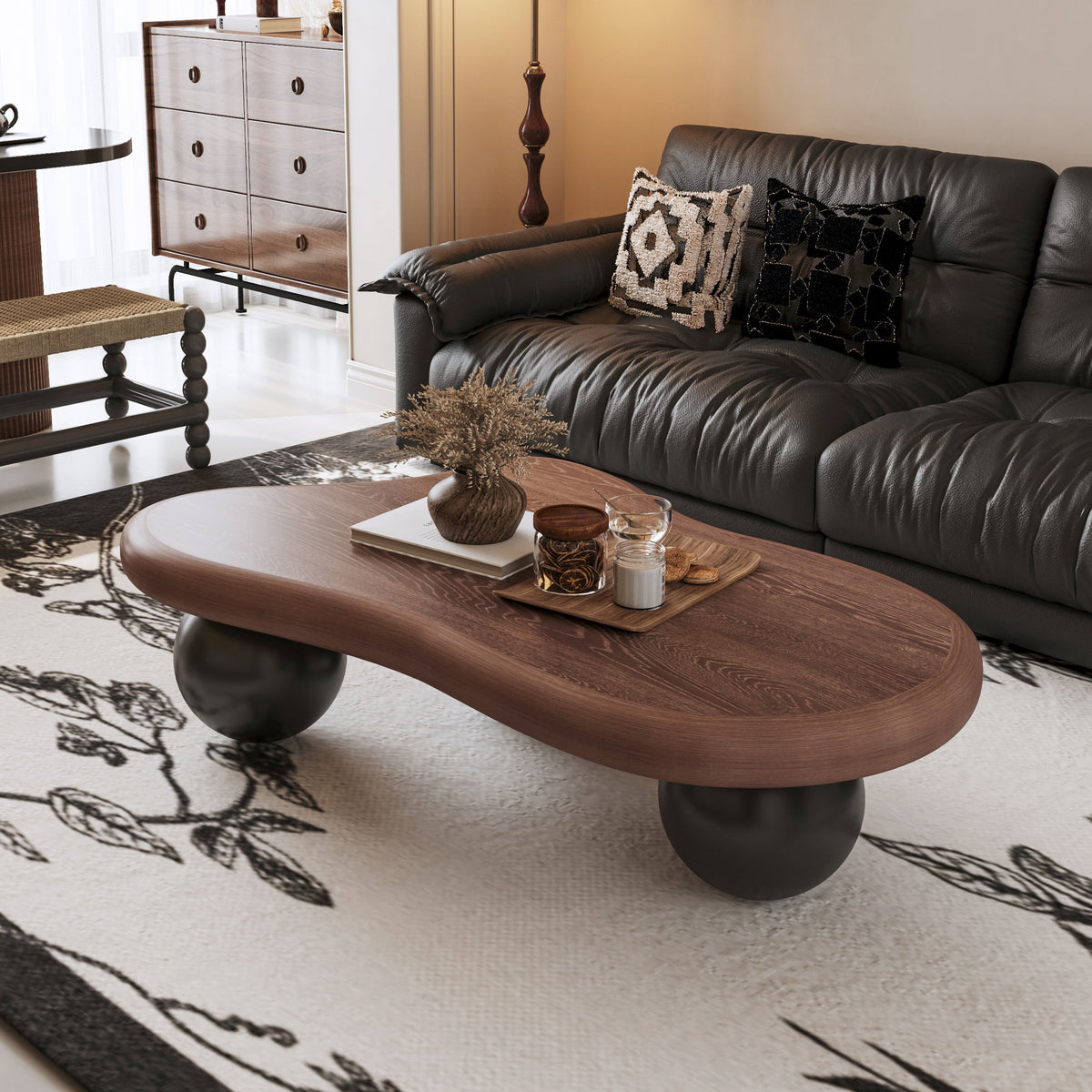 Cloud Shaped Coffee Table with 3 Ball Legs for Living Room - Sonkuki