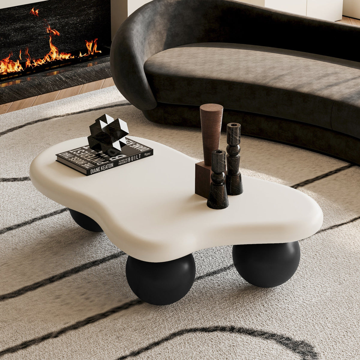 Cloud Shaped Coffee Table with 3 Ball Legs for Living Room - Sonkuki