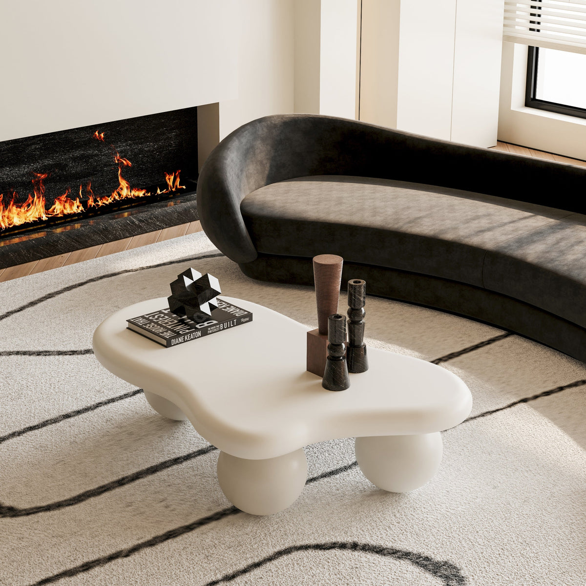 Cloud Shaped Coffee Table with 3 Ball Legs for Living Room - Sonkuki