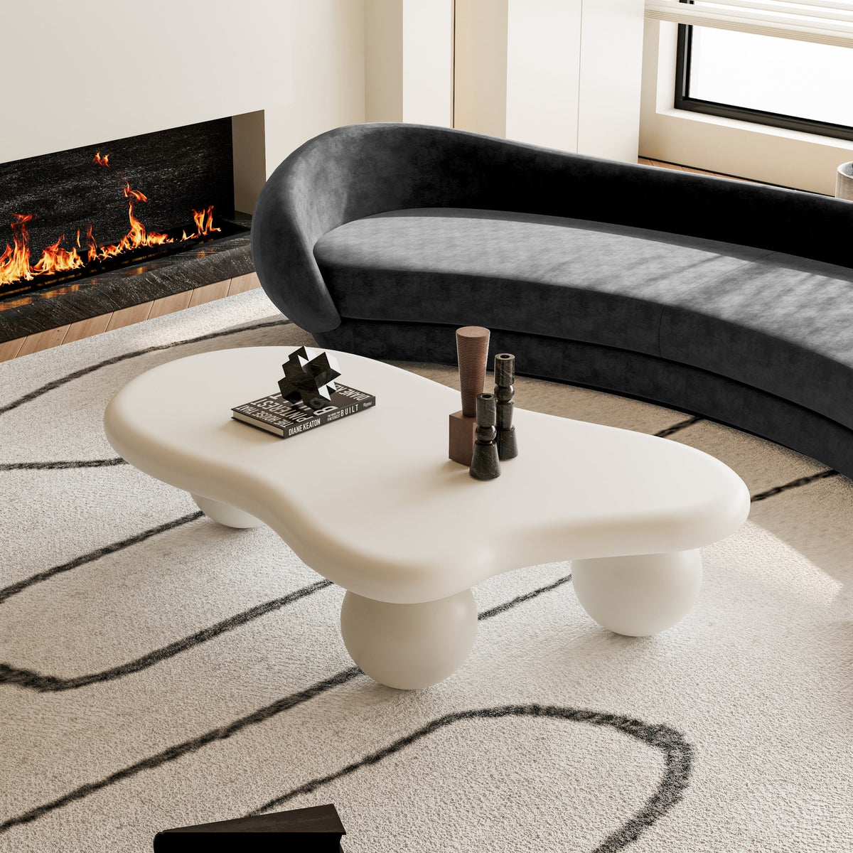 Cloud Shaped Coffee Table with 3 Ball Legs for Living Room - Sonkuki