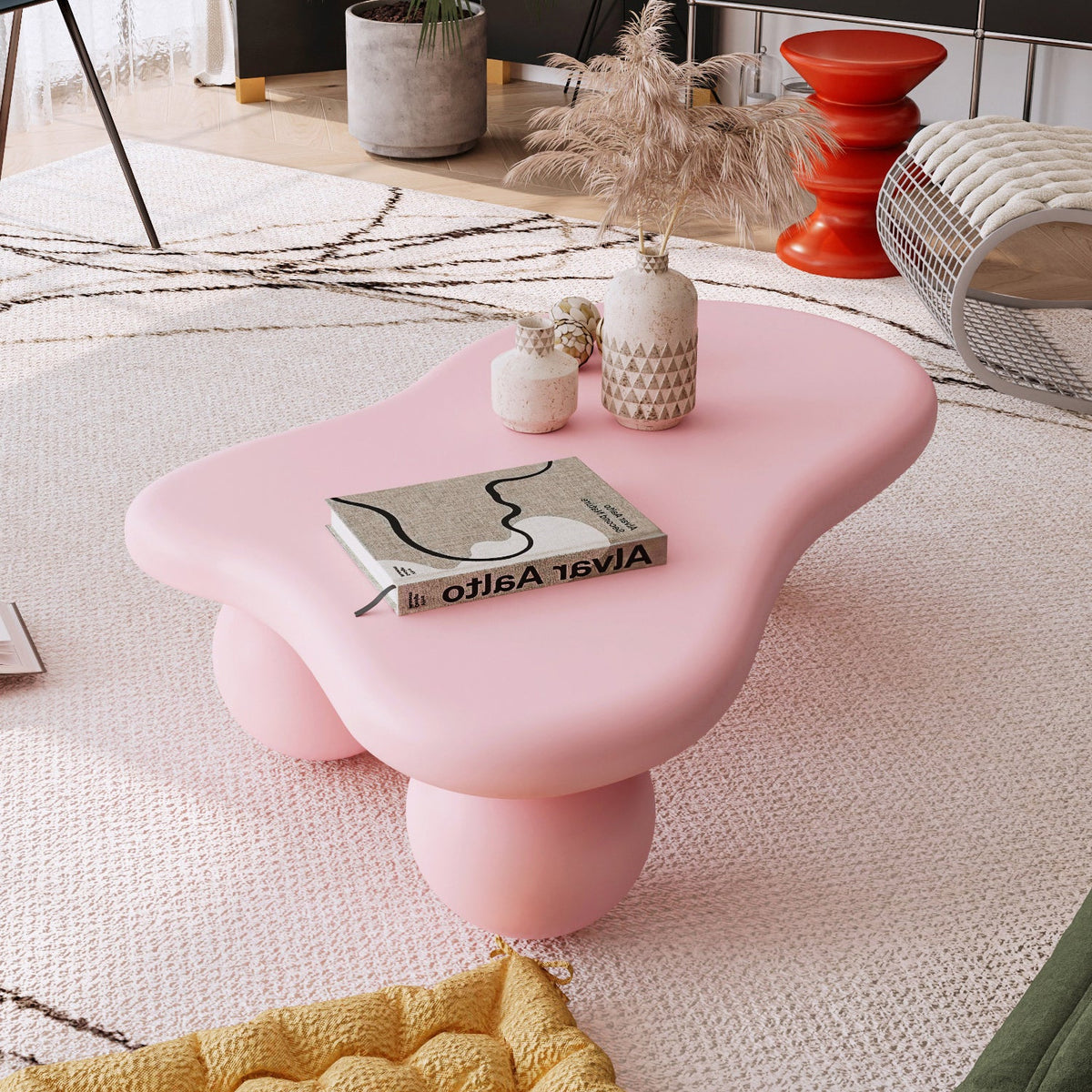 Cloud Shaped Coffee Table with 3 Ball Legs for Living Room - Sonkuki