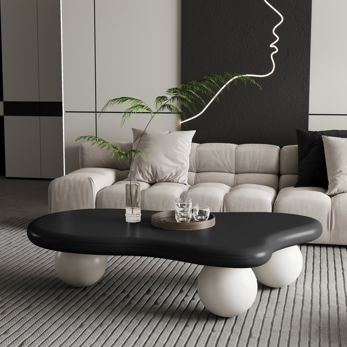 Cloud Shaped Coffee Table with 3 Ball Legs for Living Room - Sonkuki