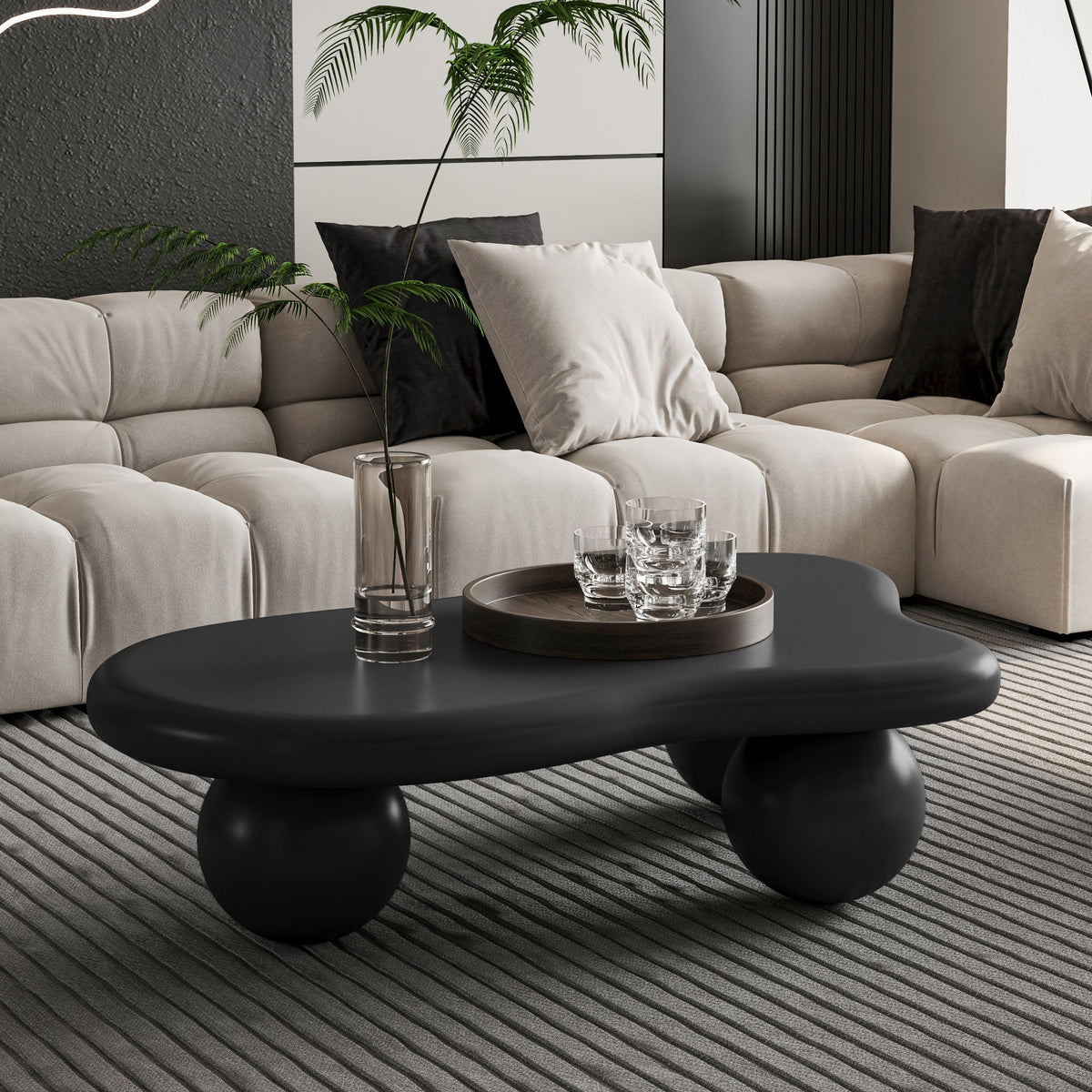 Cloud Shaped Coffee Table with 3 Ball Legs for Living Room - Sonkuki