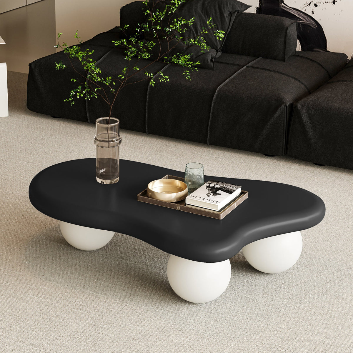 Cloud Shaped Coffee Table with 3 Ball Legs for Living Room - Sonkuki