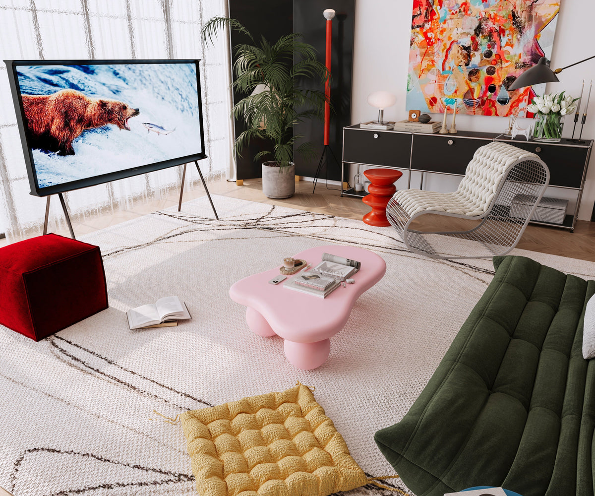 Cloud Shaped Coffee Table with 3 Ball Legs for Living Room - Sonkuki