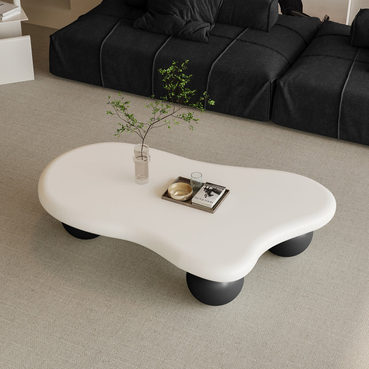 Cloud Shaped Coffee Table with 3 Ball Legs for Living Room - Sonkuki