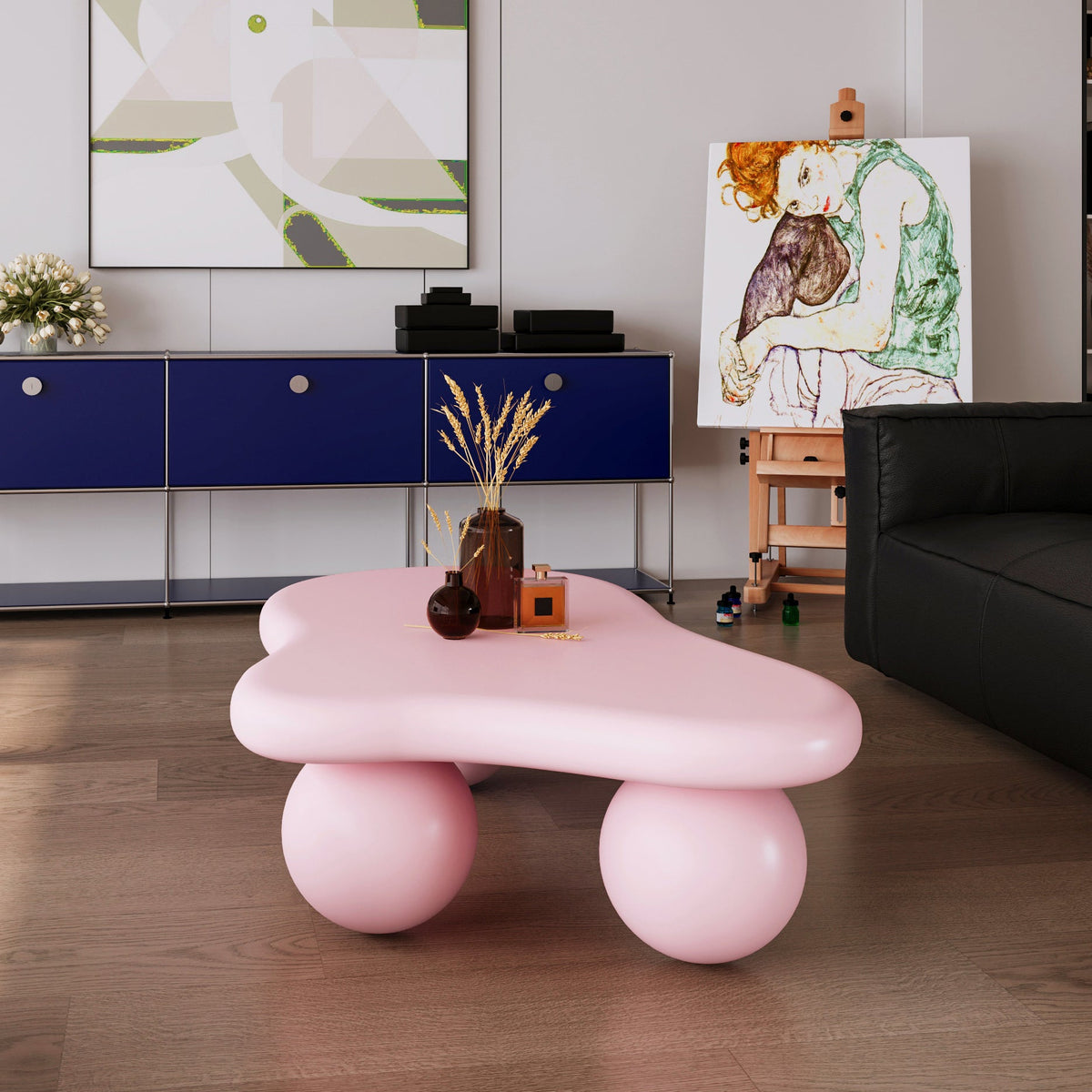 Cloud Shaped Coffee Table with 3 Ball Legs for Living Room - Sonkuki