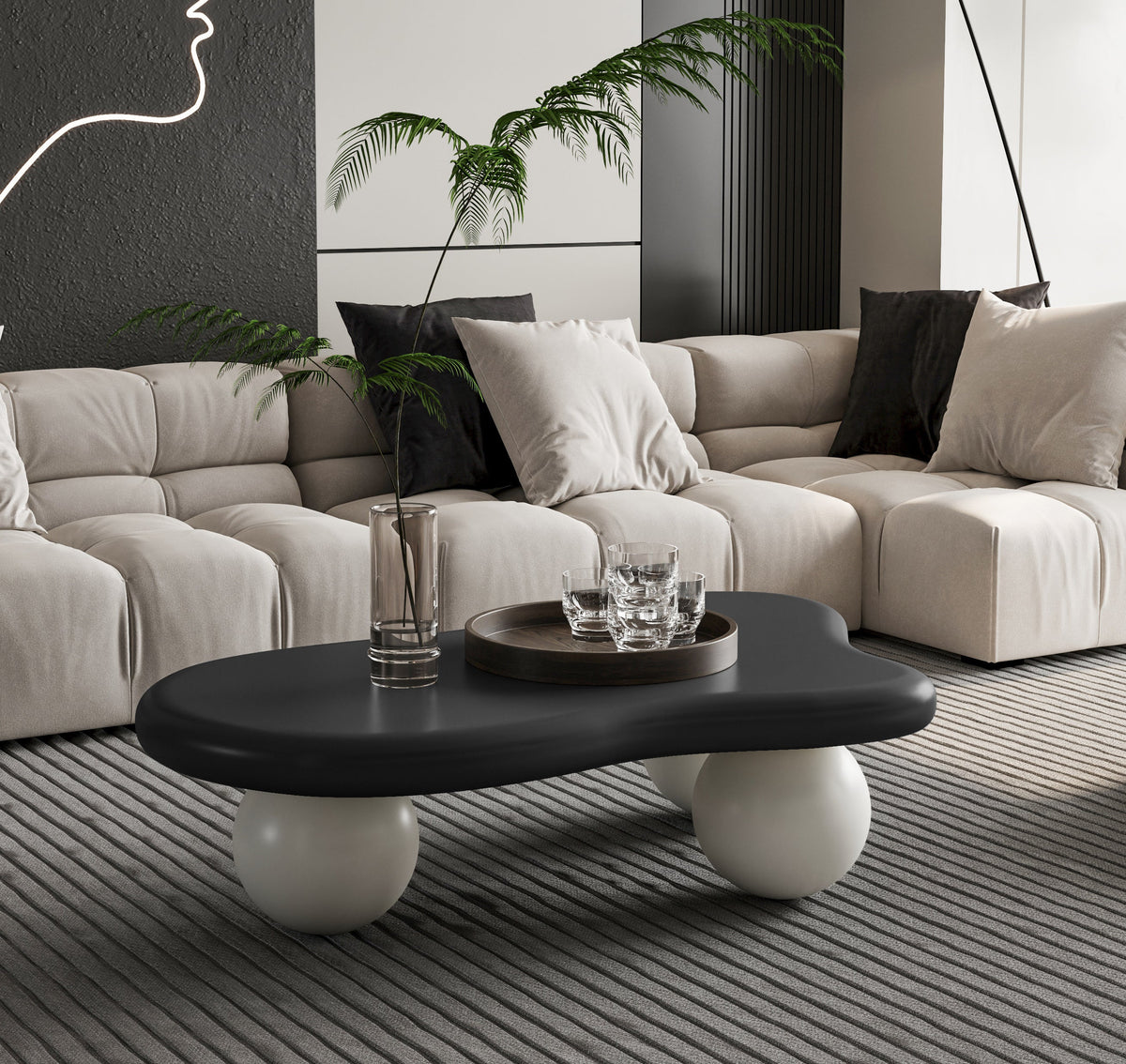 Cloud Shaped Coffee Table with 3 Ball Legs for Living Room - Sonkuki