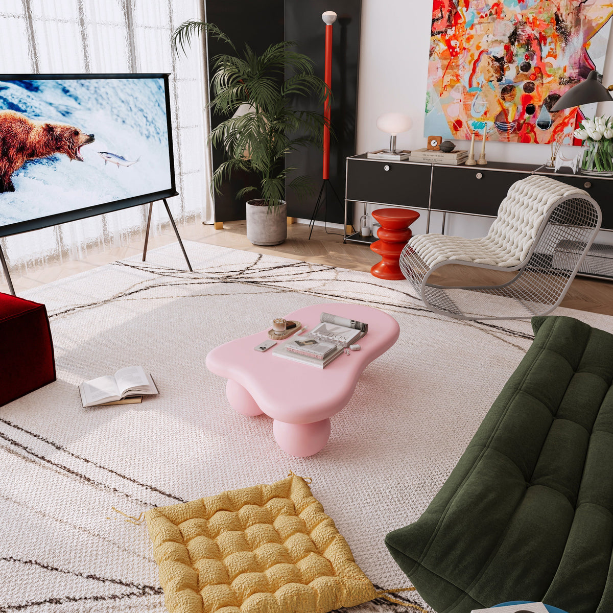 Cloud Shaped Coffee Table with 3 Ball Legs for Living Room - Sonkuki