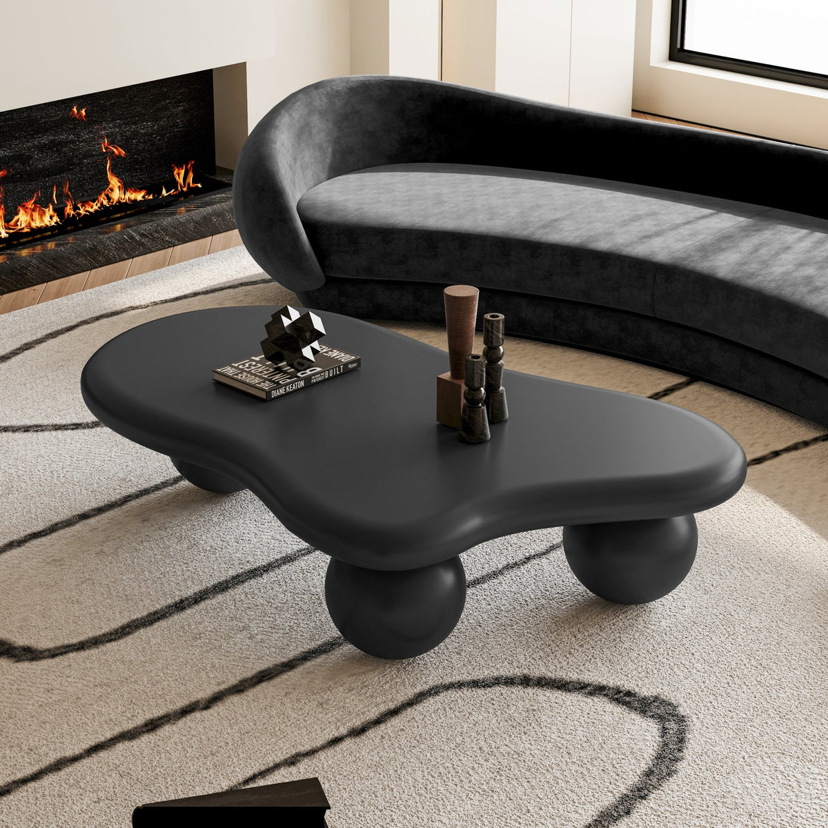 Cloud Shaped Coffee Table with 3 Ball Legs for Living Room - Sonkuki