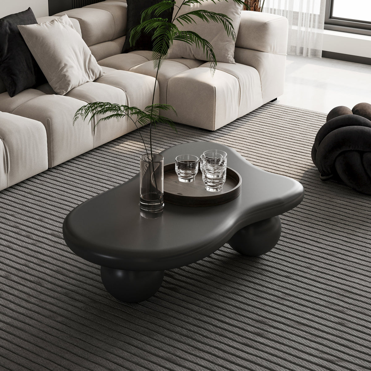 Cloud Shaped Coffee Table with 3 Ball Legs for Living Room - Sonkuki