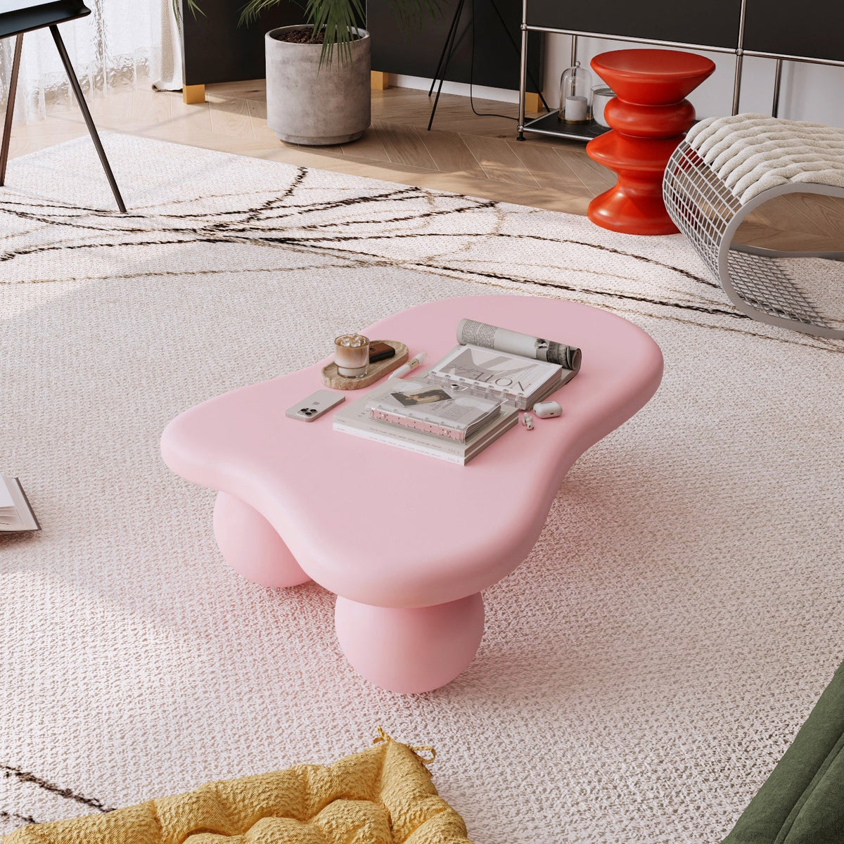 Cloud Shaped Coffee Table with 3 Ball Legs for Living Room - Sonkuki