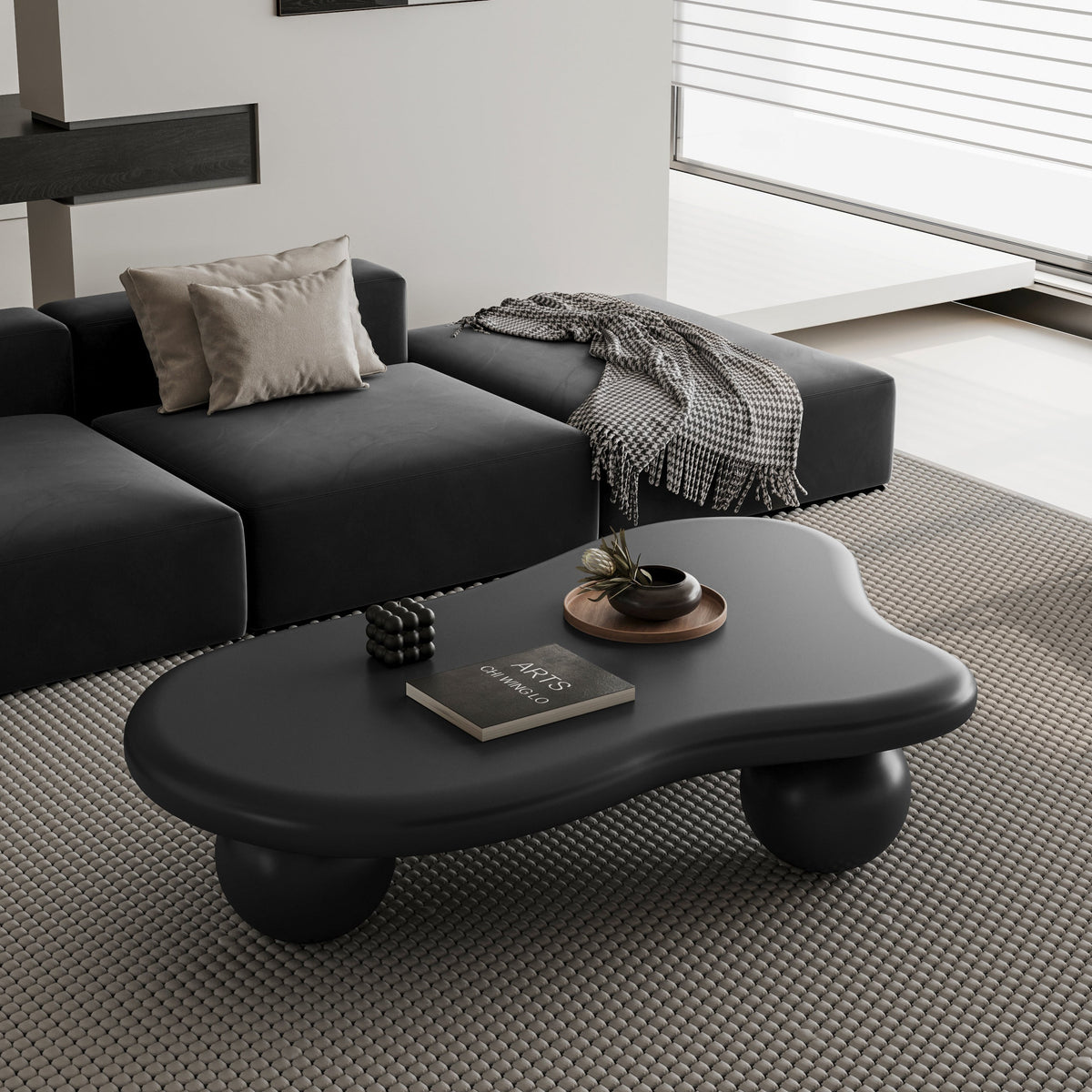 Cloud Shaped Coffee Table with 3 Ball Legs for Living Room - Sonkuki