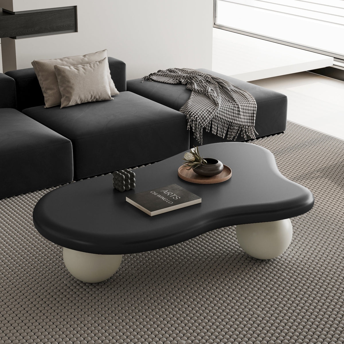 Cloud Shaped Coffee Table with 3 Ball Legs for Living Room - Sonkuki