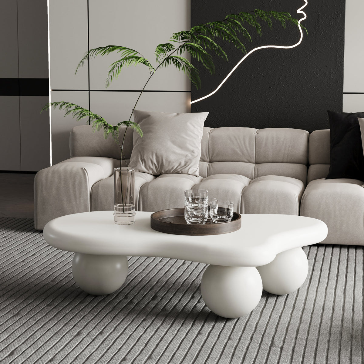 Cloud Shaped Coffee Table with 3 Ball Legs for Living Room - Sonkuki