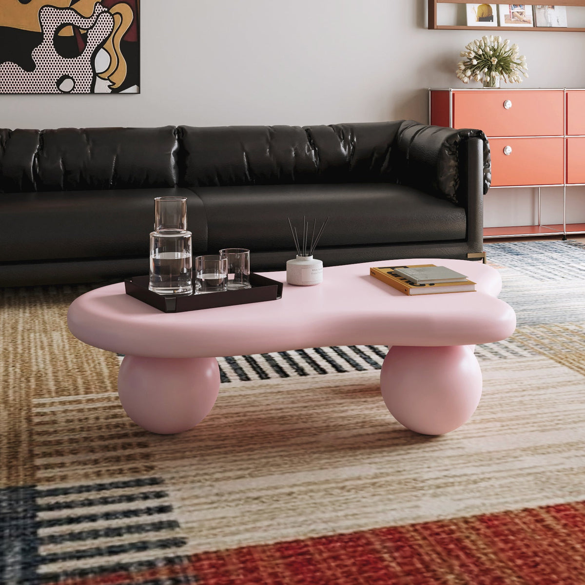 Cloud Shaped Coffee Table with 3 Ball Legs for Living Room - Sonkuki