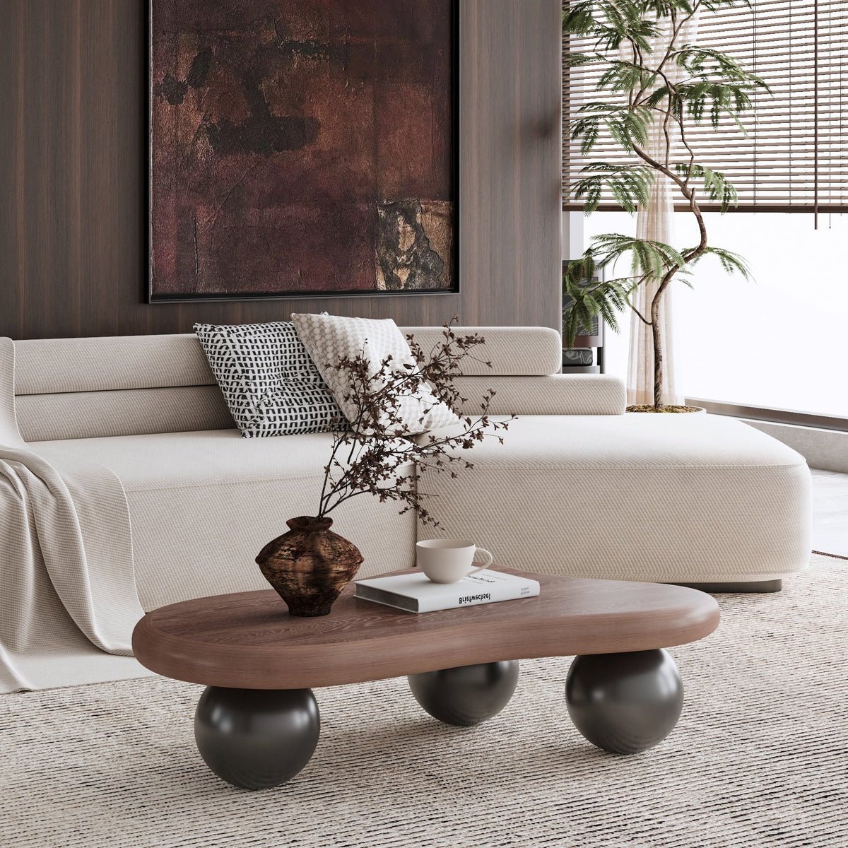 Cloud Shaped Coffee Table with 3 Ball Legs for Living Room - Sonkuki
