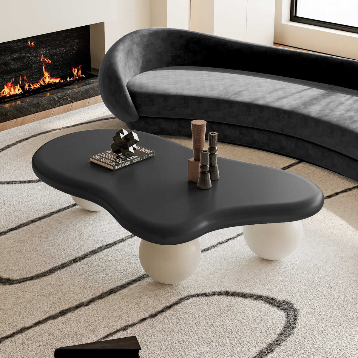 Cloud Shaped Coffee Table with 3 Ball Legs for Living Room - Sonkuki