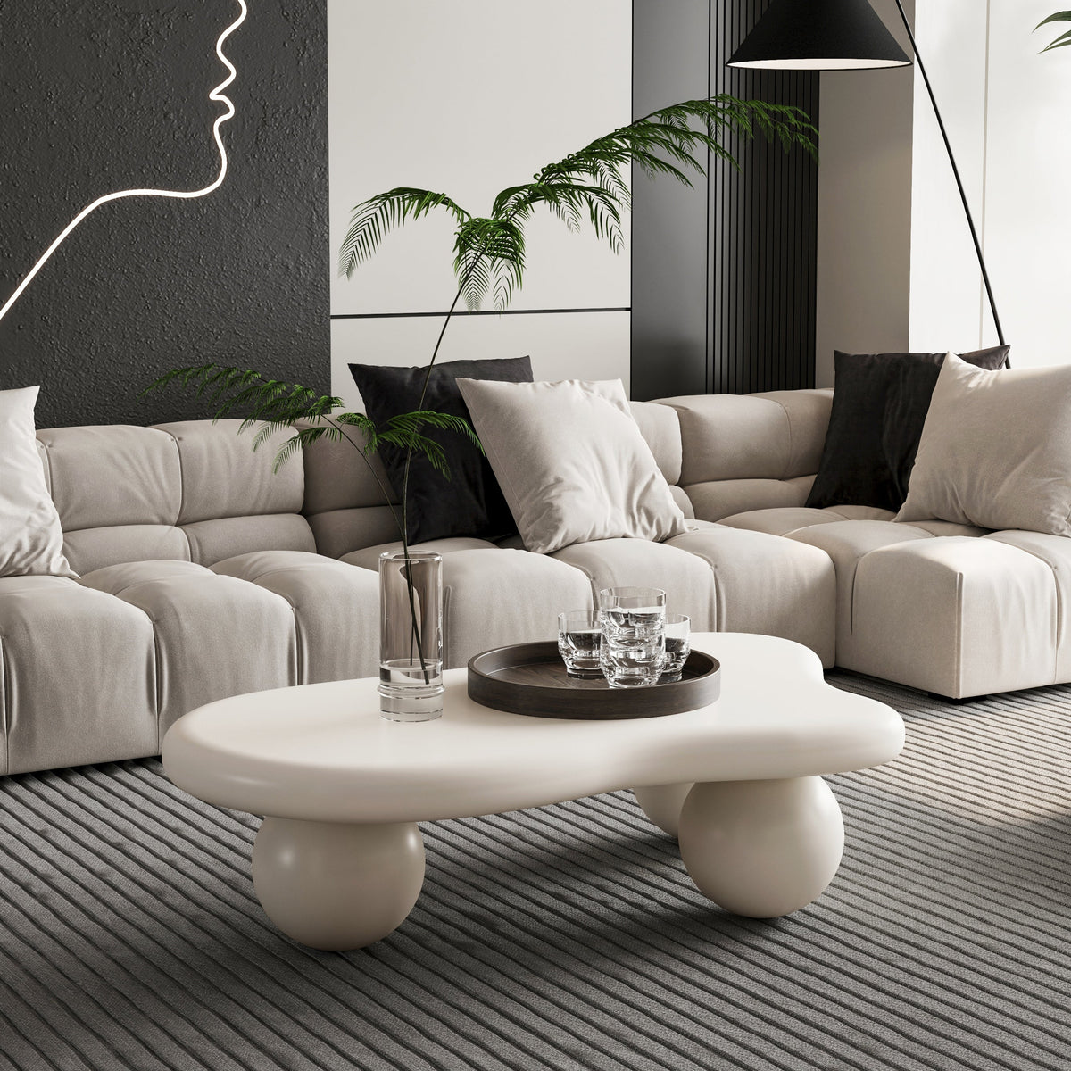 Cloud Shaped Coffee Table with 3 Ball Legs for Living Room - Sonkuki