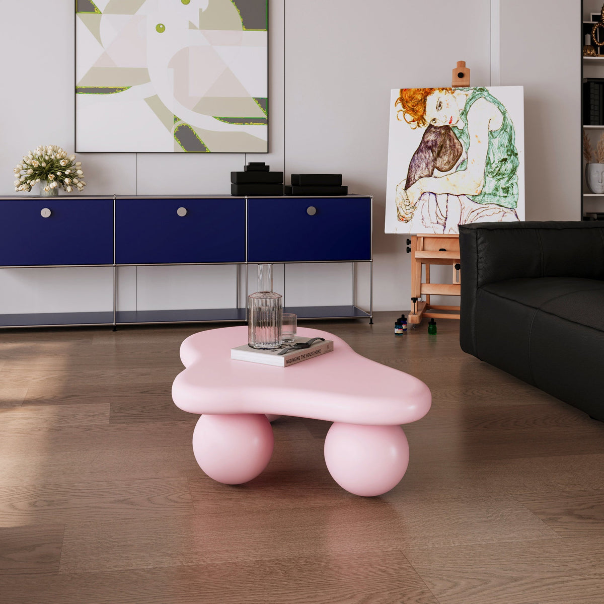 Cloud Shaped Coffee Table with 3 Ball Legs for Living Room - Sonkuki