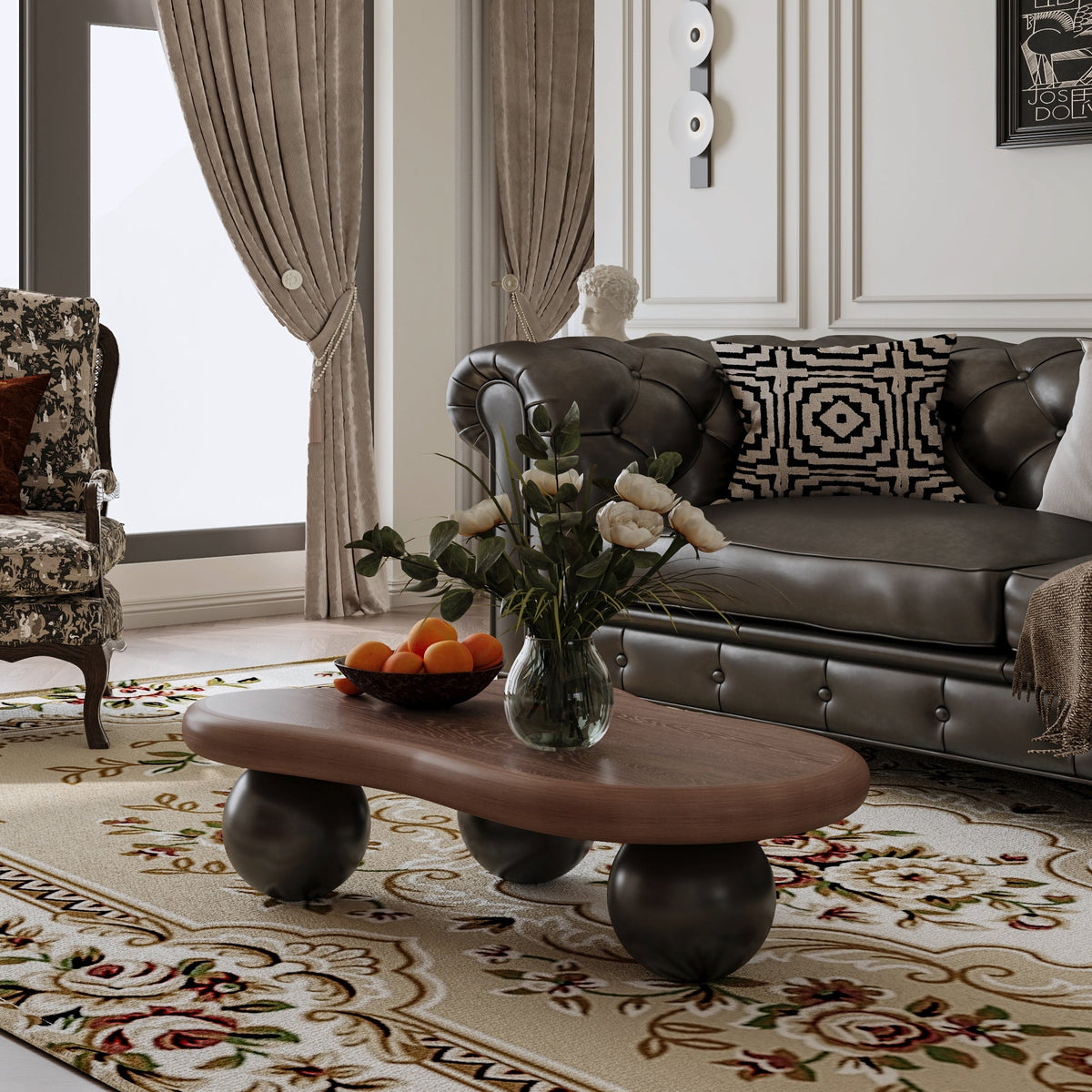 Cloud Shaped Coffee Table with 3 Ball Legs for Living Room - Sonkuki