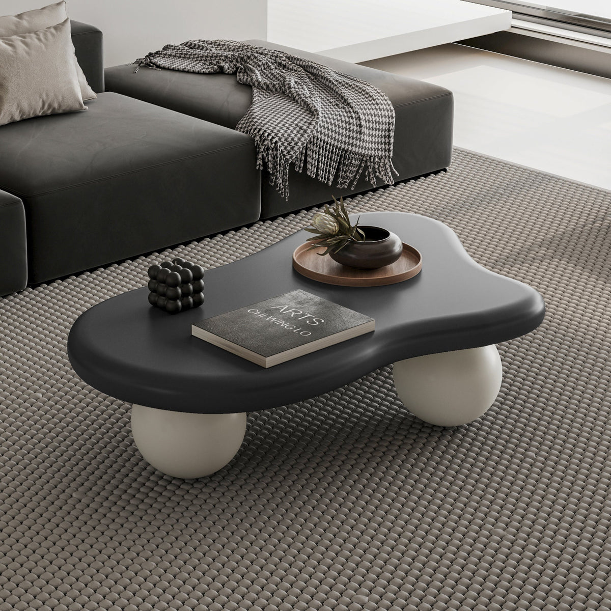Cloud Shaped Coffee Table with 3 Ball Legs for Living Room - Sonkuki