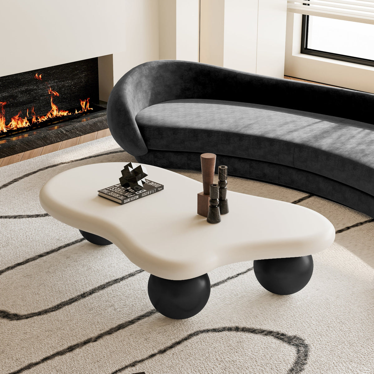 Cloud Shaped Coffee Table with 3 Ball Legs for Living Room - Sonkuki