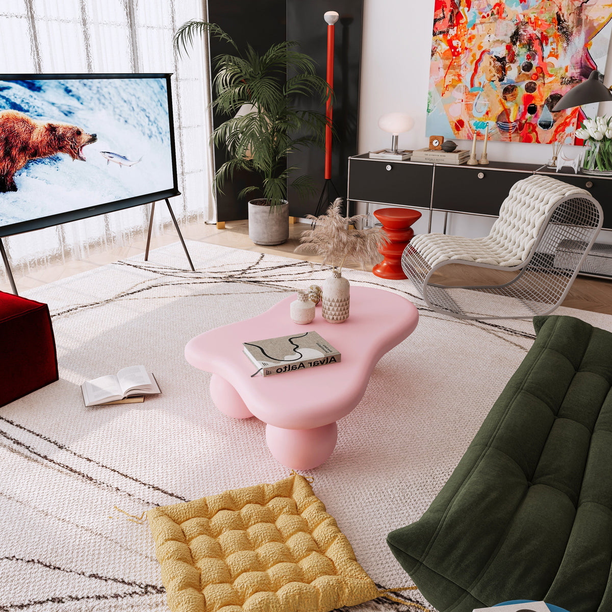 Cloud Shaped Coffee Table with 3 Ball Legs for Living Room - Sonkuki