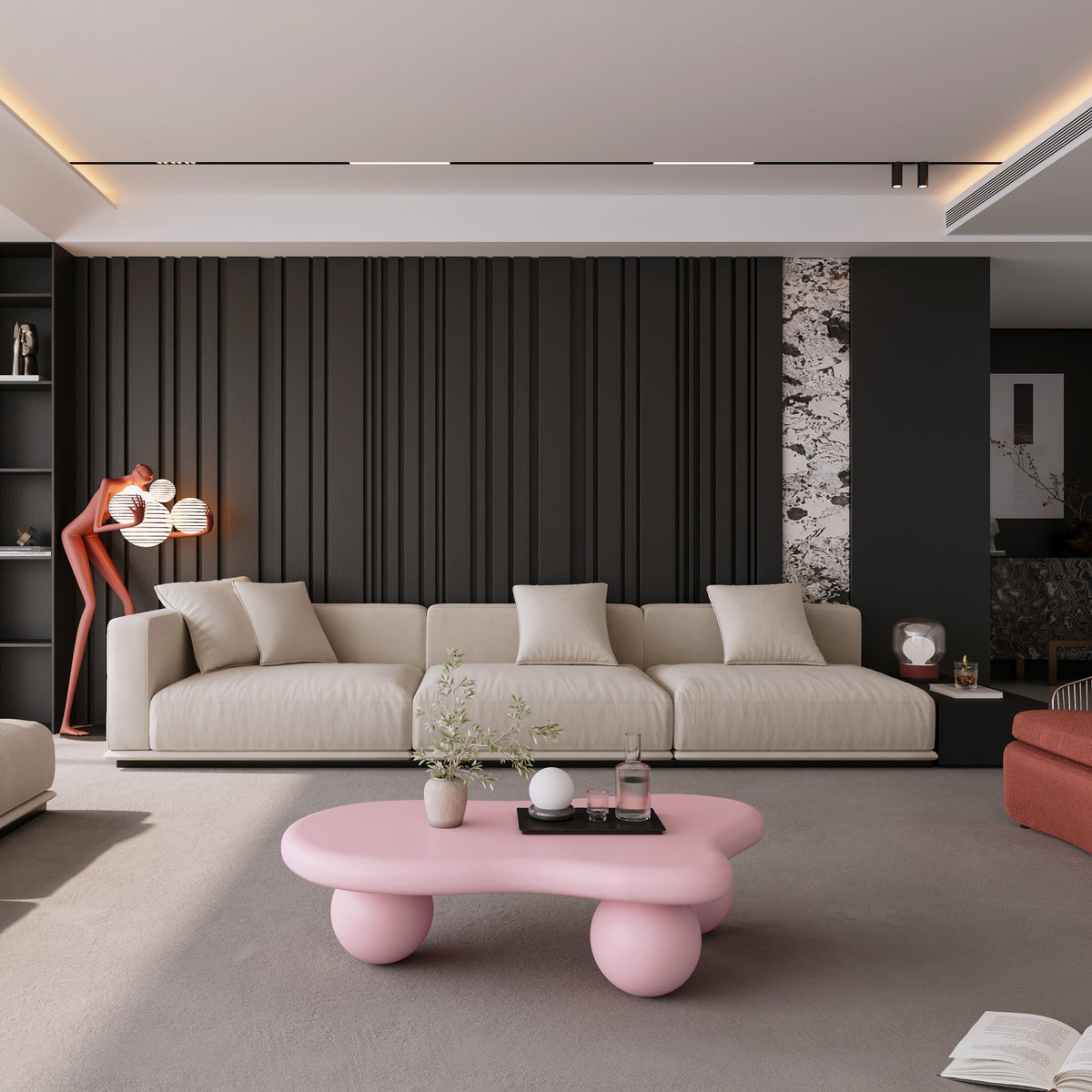 Cloud Shaped Coffee Table with 3 Ball Legs for Living Room - Sonkuki