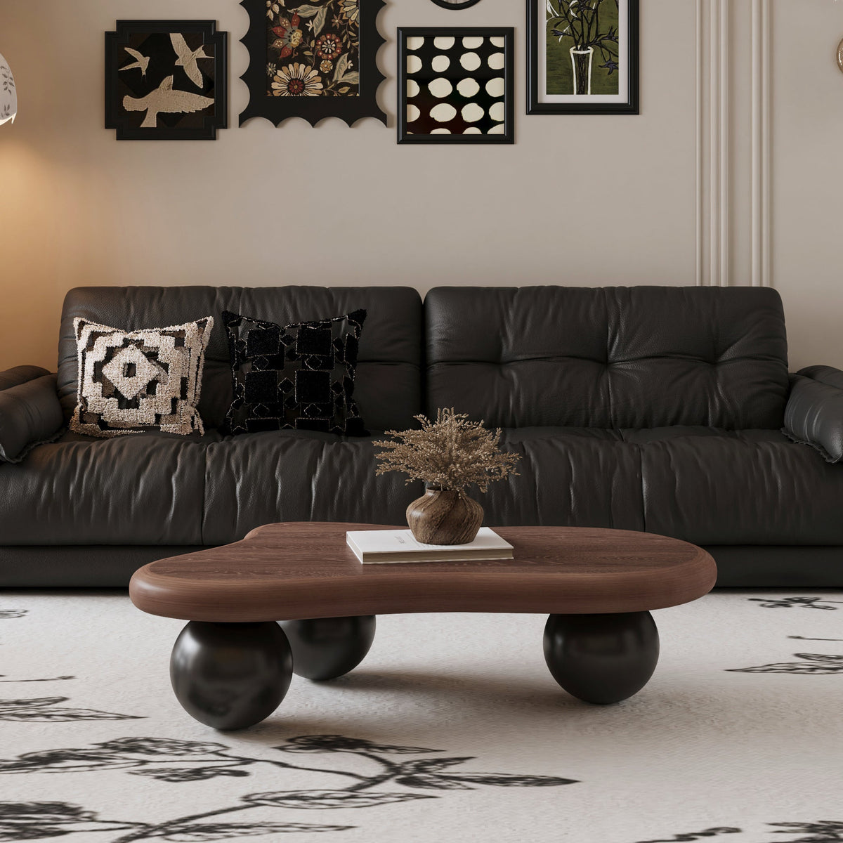 Cloud Shaped Coffee Table with 3 Ball Legs for Living Room - Sonkuki