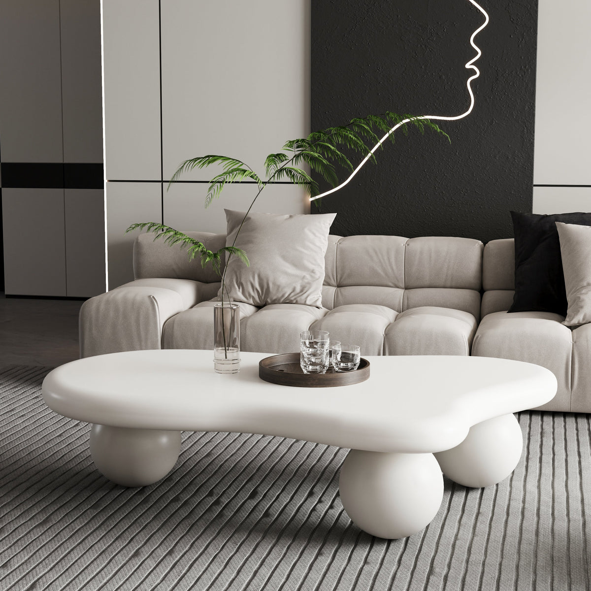 Cloud Shaped Coffee Table with 3 Ball Legs for Living Room - Sonkuki