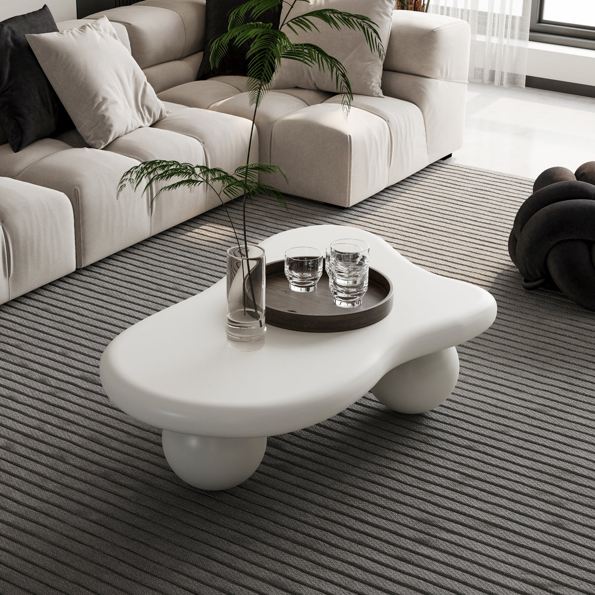 Cloud Shaped Coffee Table with 3 Ball Legs for Living Room - Sonkuki