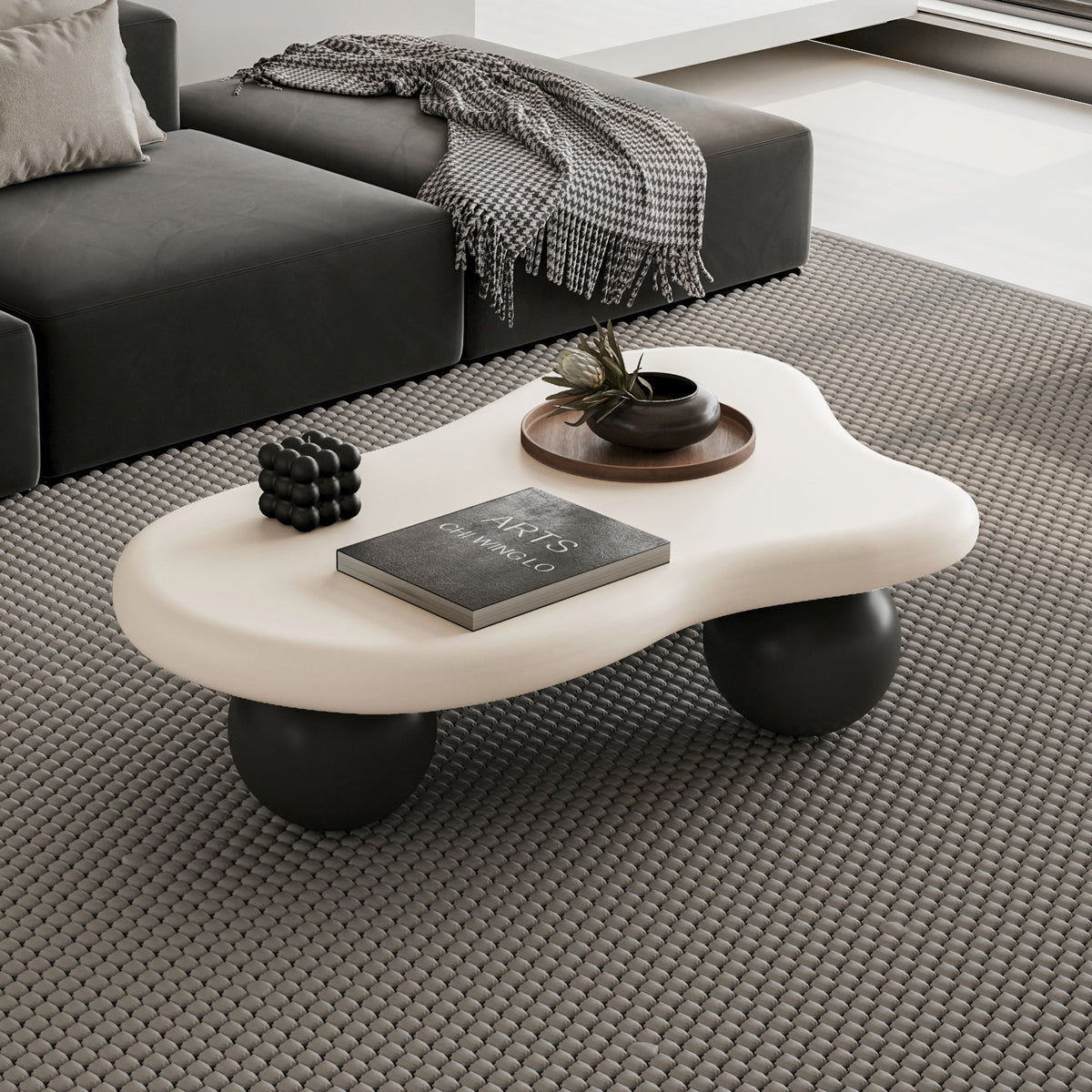 Cloud Shaped Coffee Table with 3 Ball Legs for Living Room - Sonkuki