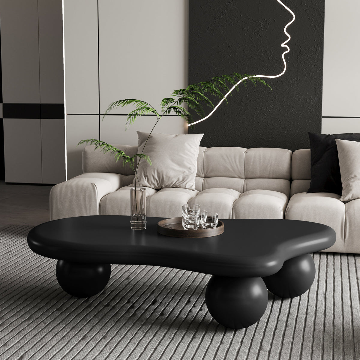 Cloud Shaped Coffee Table with 3 Ball Legs for Living Room - Sonkuki