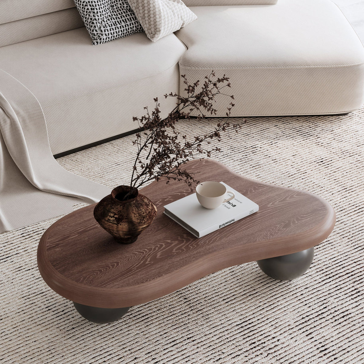 Cloud Shaped Coffee Table with 3 Ball Legs for Living Room - Sonkuki