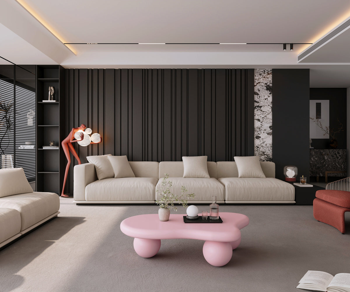 Cloud Shaped Coffee Table with 3 Ball Legs for Living Room - Sonkuki