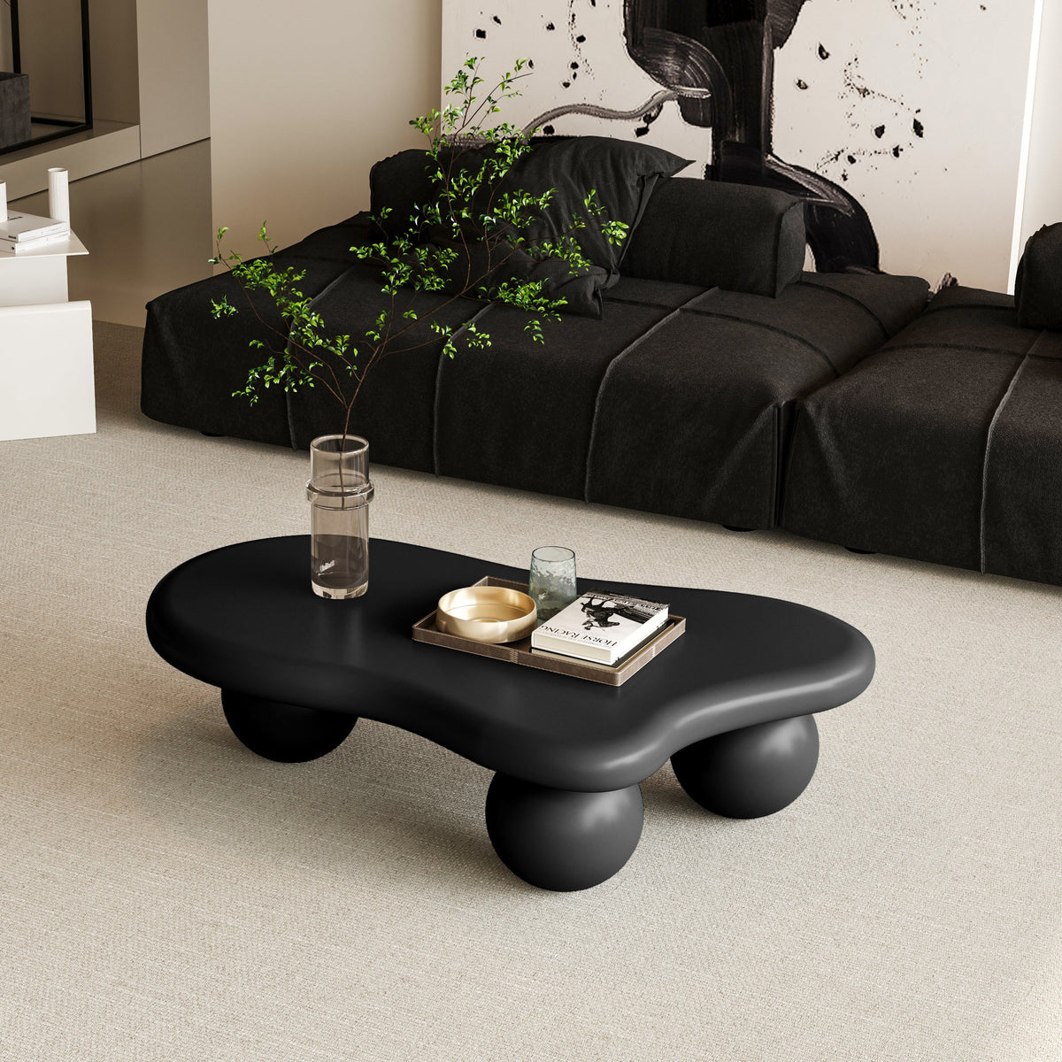 Cloud Shaped Coffee Table with 3 Ball Legs for Living Room - Sonkuki