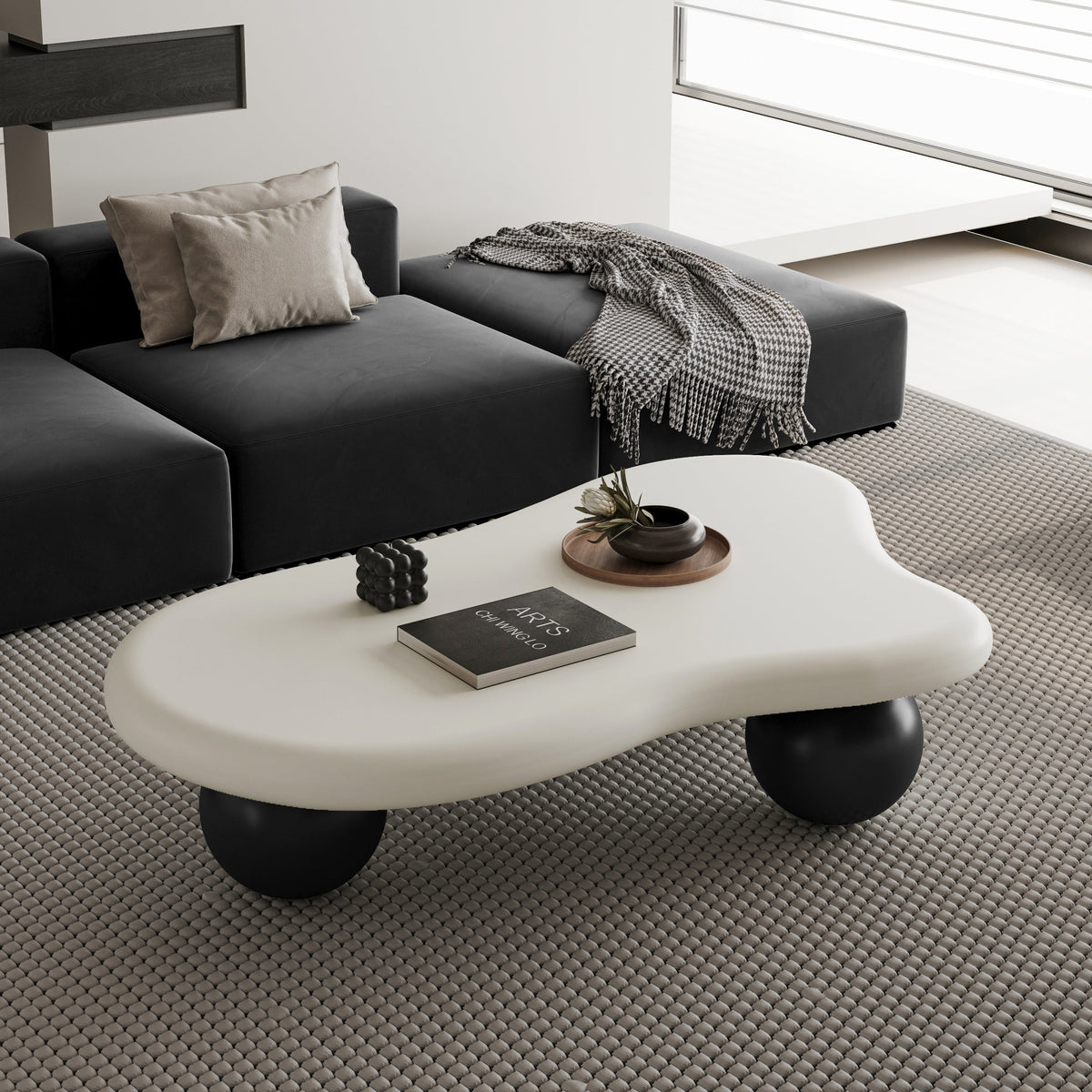 Cloud Shaped Coffee Table with 3 Ball Legs for Living Room - Sonkuki