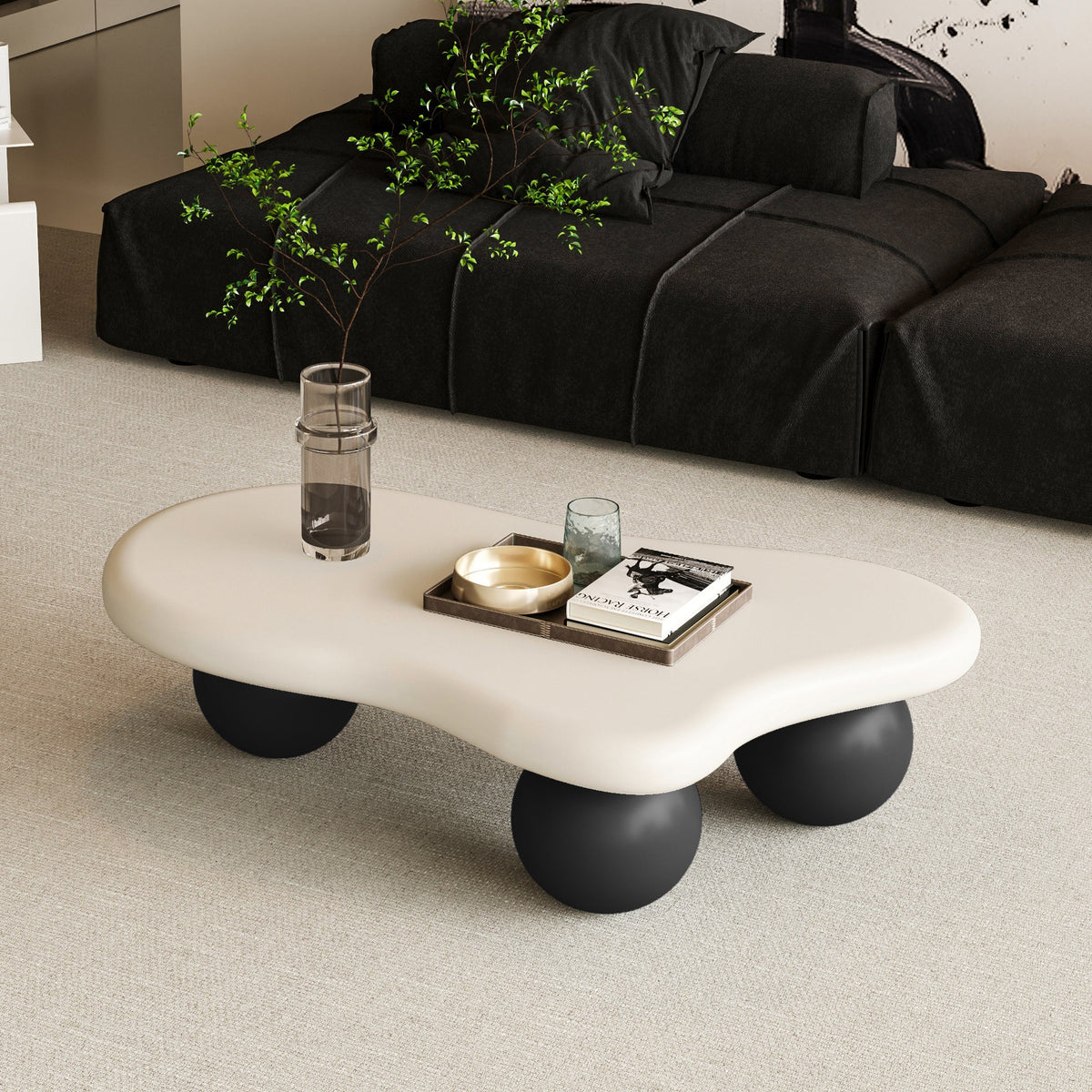 Cloud Shaped Coffee Table with 3 Ball Legs for Living Room - Sonkuki