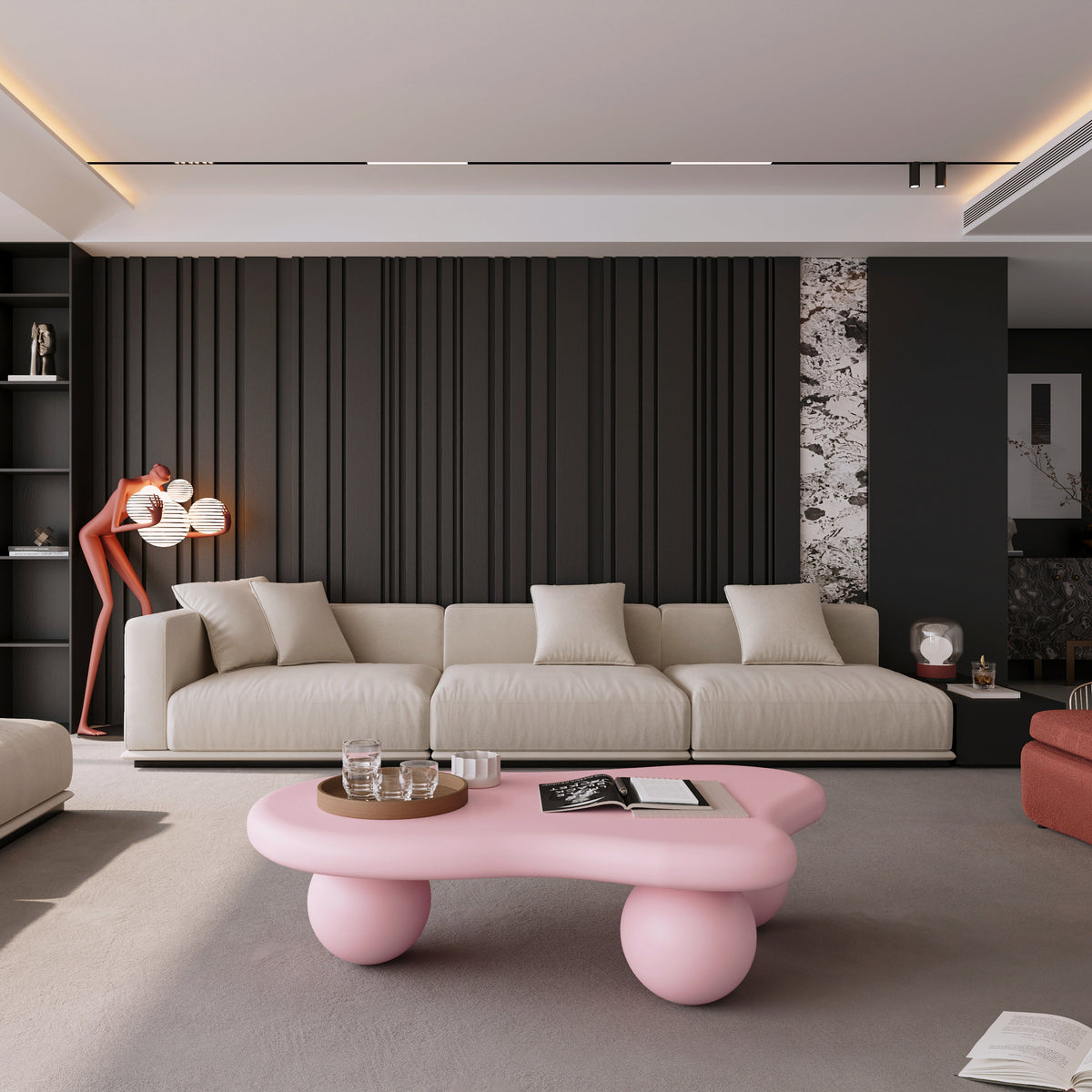 Cloud Shaped Coffee Table with 3 Ball Legs for Living Room - Sonkuki